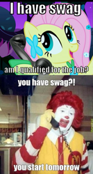 Size: 459x859 | Tagged: safe, fluttershy, pegasus, pony, exploitable meme, image macro, mcdonald's, mcdonalds swag, phone meme, ronald mcdonald, swag