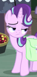 Size: 287x595 | Tagged: safe, screencap, starlight glimmer, pony, rock solid friendship, animated, doubt, gif, raised eyebrow, saddle bag, skeptical, solo, squint, suspicious