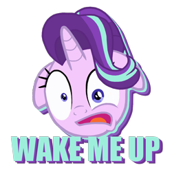 Size: 1000x1000 | Tagged: safe, artist:ljdamz1119, starlight glimmer, pony, unicorn, caption, female, floppy ears, frown, head, looking at you, mare, mismatched eyes, open mouth, simple background, solo, text, transparent background, wake me up inside, wide eyes