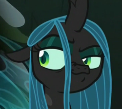 Size: 725x651 | Tagged: safe, screencap, queen chrysalis, changeling, changeling queen, frenemies (episode), season 9, cropped, faic, female, nose wrinkle, reaction image, smug, solo