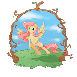 Size: 2000x2000 | Tagged: safe, artist:tomat-in-cup, fluttershy, pegasus, pony, cloud, female, flying, grass, mare, simple background, sky, solo, transparent background