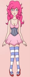 Size: 1601x4000 | Tagged: safe, artist:finalsavior, pinkie pie, clothes, dress, humanized, skinny, socks, solo, striped socks