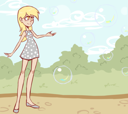 Size: 1500x1336 | Tagged: safe, artist:lady-largo, derpy hooves, bubble, humanized, solo