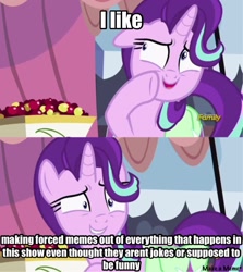 Size: 922x1032 | Tagged: safe, edit, edited screencap, screencap, starlight glimmer, pony, rock solid friendship, exploitable meme, meme, misspelling, op is right you know, starlight's confessions