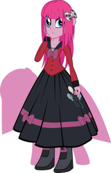 Size: 693x1080 | Tagged: safe, artist:rariedash, pinkie pie, equestria girls, boots, bow, clothes, dress, frown, goth, humanized, looking at you, pinkamena diane pie, simple background, solo, transparent background