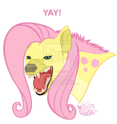 Size: 800x844 | Tagged: dead source, safe, artist:hyenafactory, fluttershy, hyena, deviantart watermark, obtrusive watermark, simple background, solo, species swap, transparent background, watermark