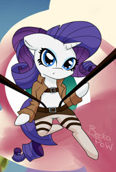 Size: 800x1180 | Tagged: safe, artist:becka, rarity, pony, unicorn, attack on titan, parody, solo