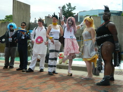 Size: 1280x960 | Tagged: safe, derpy hooves, donut joe, soarin', zecora, human, cosplay, irl, irl human, otakon, photo