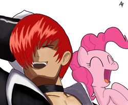 Size: 6064x4984 | Tagged: safe, artist:aecron1, pinkie pie, earth pony, human, pony, absurd resolution, crossover, happy, iori yagami, king of fighters, laughing, smiling, snk