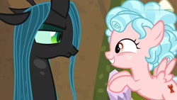 Size: 1920x1080 | Tagged: safe, screencap, cozy glow, queen chrysalis, changeling, changeling queen, pegasus, pony, frenemies (episode), duo, female, filly, foal