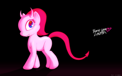 Size: 1920x1200 | Tagged: safe, artist:darkdoomer, pinkie pie, earth pony, pony, /mlp/, devil, dualicorn, horns, lauren faust, pointy tail, solo, wallpaper