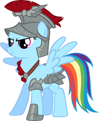 Size: 3658x4431 | Tagged: safe, artist:ironm17, derpibooru import, rainbow dash, pegasus, pony, armor, clothes, female, helmet, mare, royal legion, simple background, smiling, solo, transparent background, vector