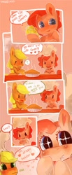 Size: 994x2411 | Tagged: safe, artist:dhui, applejack, pinkie pie, earth pony, pony, chef, chef's hat, comic, hat, lemon, pie