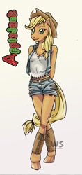 Size: 700x1478 | Tagged: safe, artist:whitespirit, applejack, anthro, unguligrade anthro, solo