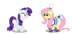 Size: 1602x750 | Tagged: safe, artist:thelastgherkin, fluttershy, rarity, pegasus, pony, unicorn, simple background, transparent background, vector