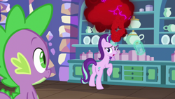 Size: 1280x720 | Tagged: safe, screencap, spike, starlight glimmer, dragon, pony, all bottled up, anger magic, eyes on the prize, female, magic, mare, plot