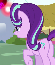 Size: 511x596 | Tagged: safe, screencap, starlight glimmer, pony, unicorn, all bottled up, cropped, female, mare, open mouth, plot, raised hoof, rear view, solo