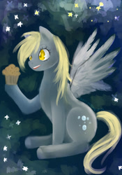 Size: 1024x1462 | Tagged: safe, artist:sweet-unknown, derpy hooves, pegasus, pony, female, mare, muffin, solo