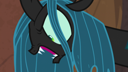 Size: 1920x1080 | Tagged: safe, screencap, queen chrysalis, changeling, changeling queen, frenemies (episode), angry, fangs, female, open mouth, solo, wide eyes