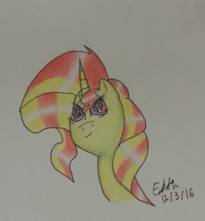 Size: 1853x2001 | Tagged: safe, artist:lizzyisme, sunset shimmer, pony, equestria girls, bust, equestria girls ponified, ponified, portrait, solo, traditional art