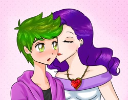 Size: 980x770 | Tagged: safe, artist:sakurayagami, rarity, spike, female, fire ruby, humanized, kissing, male, shipping, sparity, spikelove, straight