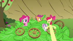 Size: 1280x720 | Tagged: safe, artist:capnpea, edit, edited screencap, screencap, apple bloom, pinkie pie, scootaloo, sweetie belle, earth pony, pegasus, pony, unicorn, one bad apple, cutie mark crusaders, female, fimbriae, wat