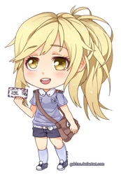 Size: 460x664 | Tagged: safe, artist:gub1ns, derpy hooves, bag, chibi, cute, humanized, letter, mail, mailbag, solo