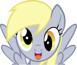 Size: 5244x4429 | Tagged: safe, artist:medio-cre, artist:mixermike622, derpy hooves, pegasus, pony, absurd resolution, cute, derpabetes, face, female, looking at you, mare, open mouth, simple background, smiling, solo, spread wings, transparent background, vector