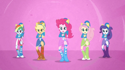 Size: 1280x720 | Tagged: safe, derpibooru import, screencap, applejack, fluttershy, pinkie pie, rainbow dash, rarity, equestria girls, equestria girls (movie), helping twilight win the crown, humane five, wondercolts