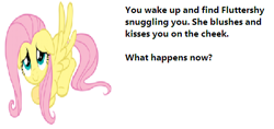 Size: 484x228 | Tagged: safe, fluttershy, pegasus, pony, bronybait, female, mare, snuggling, text