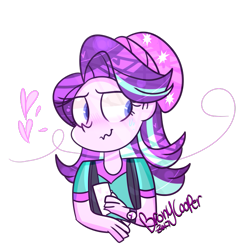 Size: 771x790 | Tagged: safe, artist:lynchristina, starlight glimmer, equestria girls, mirror magic, spoiler:eqg specials, beanie, blushing, hat, heart, nervous, simple background, solo, transparent background, wavy mouth