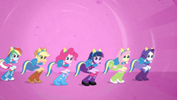 Size: 1280x720 | Tagged: safe, derpibooru import, screencap, applejack, fluttershy, pinkie pie, rainbow dash, rarity, twilight sparkle, equestria girls, helping twilight win the crown, mane six, wondercolts