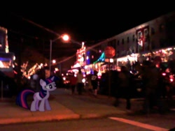 Size: 640x480 | Tagged: safe, artist:chaotic-pulse, derpibooru import, twilight sparkle, blurry, christmas lights, ponies in real life, street, vector