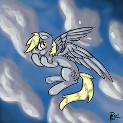 Size: 4000x4000 | Tagged: safe, derpy hooves, pegasus, pony, cloud, cloudy, female, flying, mare, sky, solo