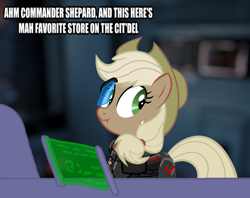 Size: 900x711 | Tagged: safe, applejack, earth pony, pony, discorded, female, liar face, liarjack, mare, mass effect, scrunchy face