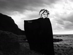 Size: 1600x1200 | Tagged: safe, edit, sunset shimmer, beach, black and white, black robe, death, grayscale, ingmar bergman, shimmersmile, the seventh seal