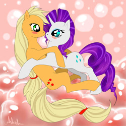 Size: 600x600 | Tagged: safe, artist:astriddova, applejack, rarity, earth pony, pony, unicorn, female, lesbian, rarijack, shipping