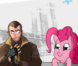 Size: 900x762 | Tagged: safe, artist:icebreak23, pinkie pie, human, crossover, grand theft auto, niko bellic