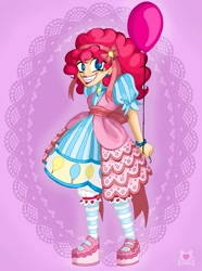 Size: 745x1000 | Tagged: safe, artist:lillykitten, pinkie pie, balloon, clothes, dress, humanized, solo