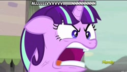 Size: 1280x720 | Tagged: safe, edit, edited screencap, screencap, starlight glimmer, pony, the cutie map, alvin and the chipmunks, alvin seville, dave seville, discovery family logo, exploitable meme, meme, ragelight glimmer, solo