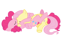 Size: 800x576 | Tagged: safe, artist:ciudadmagica, fluttershy, pinkie pie, earth pony, pegasus, pony, animated, cuddling, cute, diapinkes, eyes closed, female, flutterpie, lesbian, mare, shipping, simple background, transparent background, wingboner