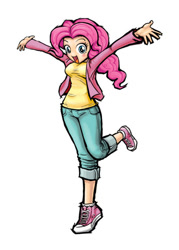 Size: 400x560 | Tagged: safe, artist:nekobakagaijin, pinkie pie, human, clothes, converse, female, humanized, looking at you, shoes, simple background, smiling, solo, white background