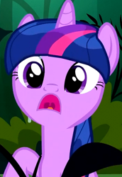 Size: 352x512 | Tagged: safe, derpibooru import, screencap, twilight sparkle, magic duel, open mouth, uvula, wet, wet mane