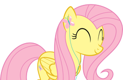 Size: 5149x3350 | Tagged: safe, artist:crazypon3, fluttershy, pegasus, pony, cute, earbuds, eyes closed, folded wings, simple background, smiling, solo, transparent background, vector