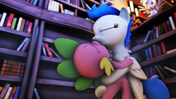 Size: 1191x670 | Tagged: dead source, safe, artist:udacom, derpy hooves, nightshade, spike, dragon, pegasus, pony, 3d, cute, female, kissing, male, mare, nightspike, shipping, source filmmaker, straight