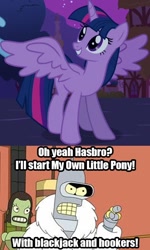 Size: 390x650 | Tagged: safe, derpibooru import, twilight sparkle, twilight sparkle (alicorn), alicorn, pony, magical mystery cure, alicorn drama, bender bending rodriguez, blackjack and hookers, female, futurama, mare, meme