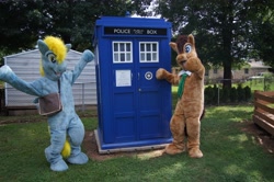 Size: 4912x3264 | Tagged: safe, artist:judhudson, derpy hooves, doctor whooves, human, cosplay, fursuit, irl, irl human, photo, tardis