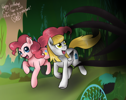 Size: 900x720 | Tagged: safe, artist:spittfireart, pinkie pie, oc, earth pony, pony, everfree forest, running