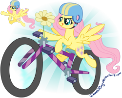 Size: 1024x819 | Tagged: safe, artist:deathpwny, fluttershy, pegasus, pony, bicycle, helmet, simple background, solo, tongue out, transparent background, vector