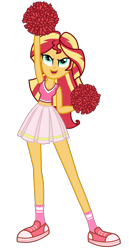 Size: 1800x3500 | Tagged: safe, alternate version, artist:mixiepie, sunset shimmer, equestria girls, >:d, belly button, cheerleader, clothes, midriff, open mouth, pleated skirt, pom pom, red, shoes, simple background, skirt, sneakers, socks, solo, transparent background